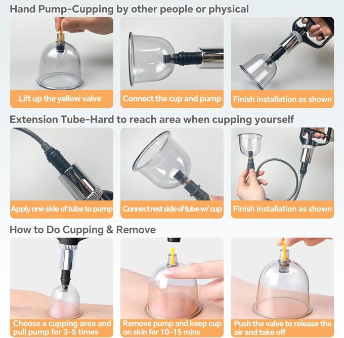 Vacuum Cupping Set, Magnet Therapy Glasses Pump Pull Out Apparatus Chinese Massage Hand Foot Body Back Relax Massagers Curve Suction Cups Household kit - 12 Pieces