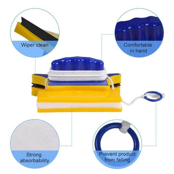 Double-Side Magnetic Glazed Two Sided Glass Cleaner Wiper with 2 Extra Cleaning Cotton Squeegee Window