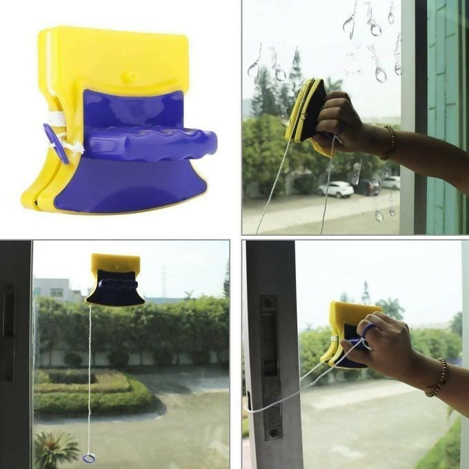 Double-Side Magnetic Glazed Two Sided Glass Cleaner Wiper with 2 Extra Cleaning Cotton Squeegee Window