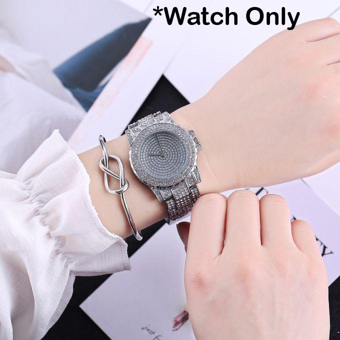 Ice Silver Men Women Wrist Watch Rhinestones Quartz Business