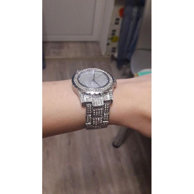 Ice Silver Men Women Wrist Watch Rhinestones Quartz Business