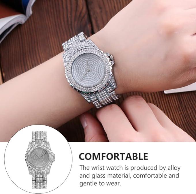 Ice Silver Men Women Wrist Watch Rhinestones Quartz Business