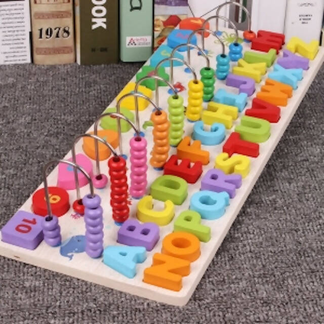 Kids Wooden Montessori Kids Learning Set, Count Numbers, Shape Matching, Early Educational Teaching Math Toys