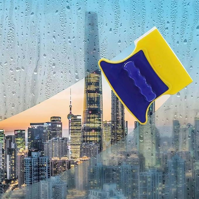 Double-Side Magnetic Glazed Two Sided Glass Cleaner Wiper with 2 Extra Cleaning Cotton Squeegee Window