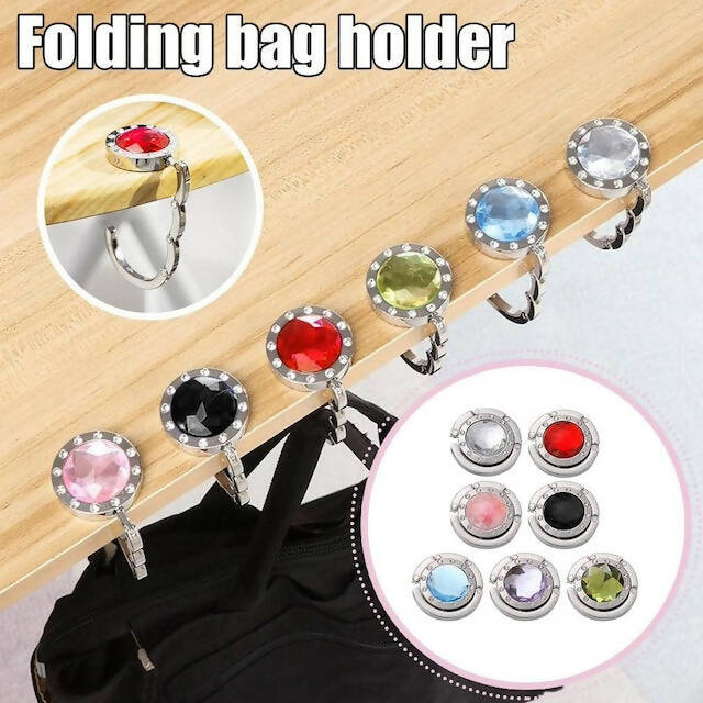 Crystal Bag Holder, Portable Bag Desk Hanging Clip, Foldable Bag Holder for Bags, Crystal Accessories Holder, Practical Metal Organizer Hook